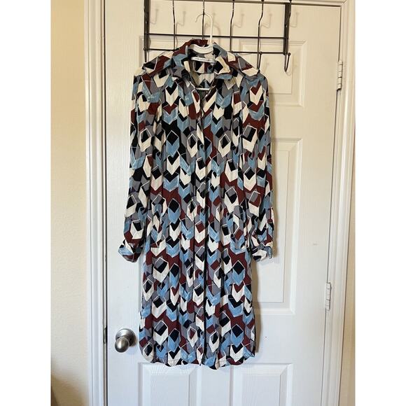 Diane von Furstenberg button down geometric print dress size 2 Wacky - Picture 1 of 7